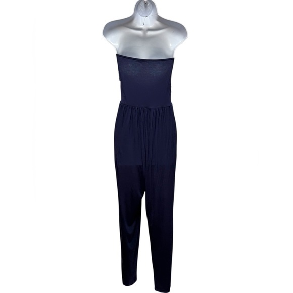 Active USA Navy Blue Strapless Stretch Jumpsuit size Medium NWT - Picture 2 of 6